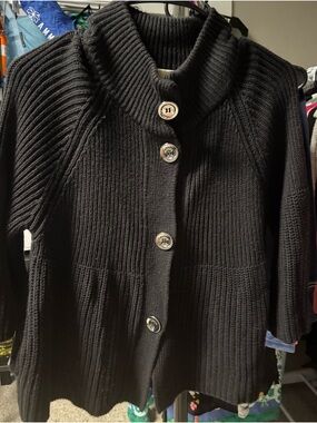 MICHAEL Michael Kors Black Ribbed Button-Front Sweater Cardigan